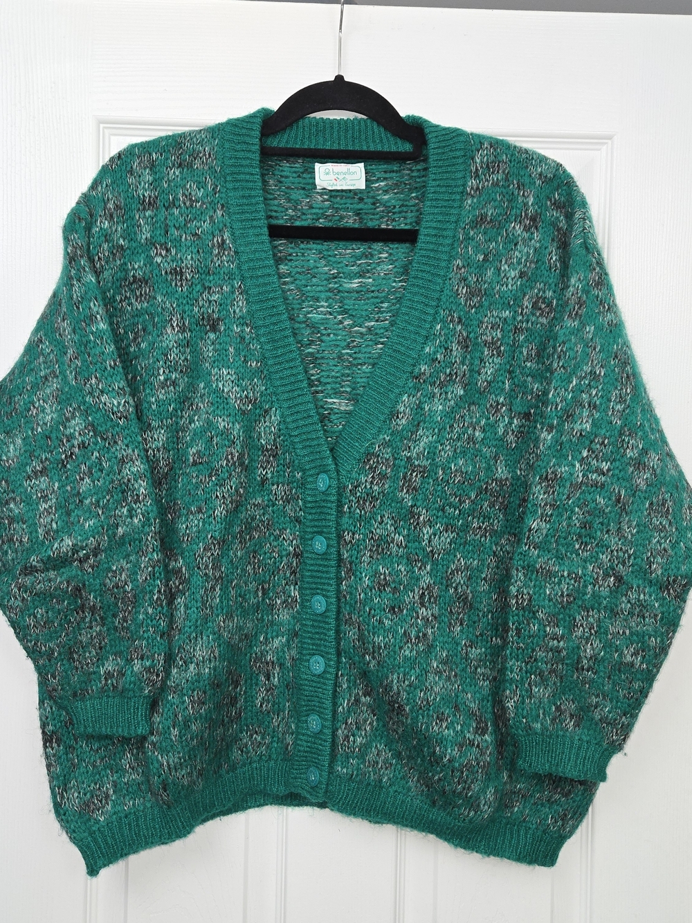 Vintage Benetton Emerald Green Mohair Blend Oversized Cardigan | Made in Italy